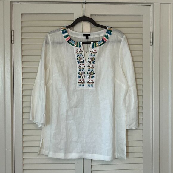 NWT Talbots tunic white embroidered embellished women large linen - Picture 2 of 12